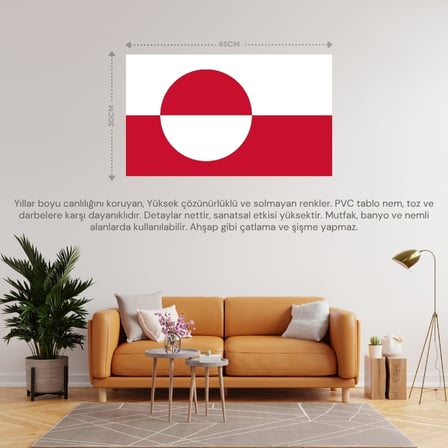 GRÖNLAND ÜLKE BAYRAĞI 45x30CM DUVAR TABLOSU ÇERÇEVESİZ PVC TABLO