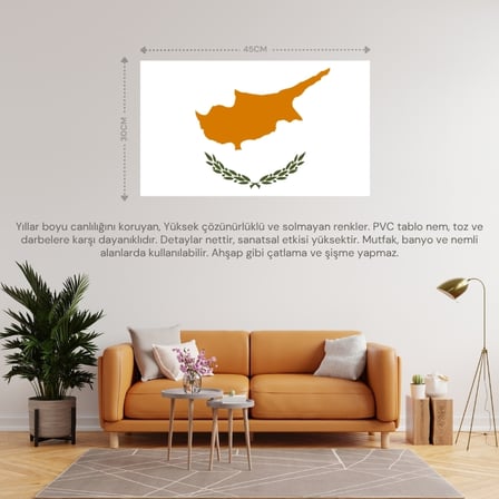 GÜNEY KIBRIS RUM ÜLKE BAYRAĞI 45x30CM DUVAR TABLOSU ÇERÇEVESİZ PVC TABLO