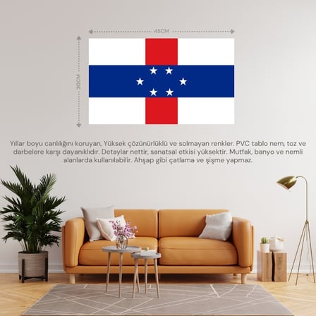 HOLLANDA ANTİLLERİ ÜLKE BAYRAĞI 45x30CM DUVAR TABLOSU ÇERÇEVESİZ PVC TABLO