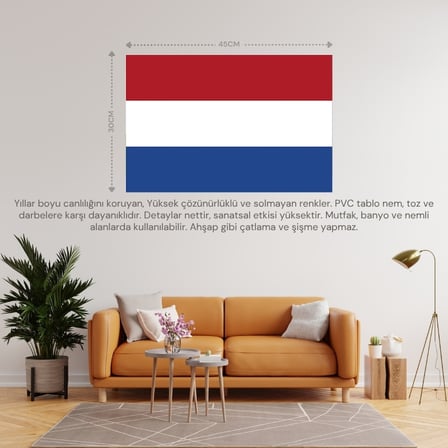 HOLLANDA ÜLKE BAYRAĞI 45x30CM DUVAR TABLOSU ÇERÇEVESİZ PVC TABLO