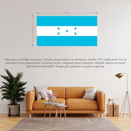 HONDURAS ÜLKE BAYRAĞI 45x22CM DUVAR TABLOSU ÇERÇEVESİZ PVC TABLO