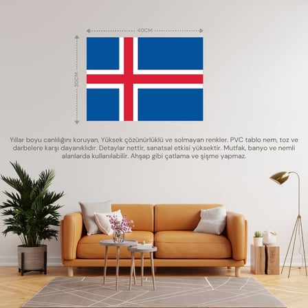 İZLANDA ÜLKE BAYRAĞI 40x30CM DUVAR TABLOSU ÇERÇEVESİZ PVC TABLO