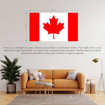 KANADA ÜLKE BAYRAĞI 45x22CM DUVAR TABLOSU ÇERÇEVESİZ PVC TABLO