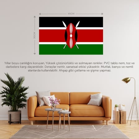 KENYA ÜLKE BAYRAĞI 45x30CM DUVAR TABLOSU ÇERÇEVESİZ PVC TABLO
