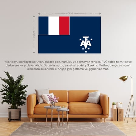 KERGUELEN ADALARI ÜLKE BAYRAĞI 45x30CM DUVAR TABLOSU ÇERÇEVESİZ PVC TABLO