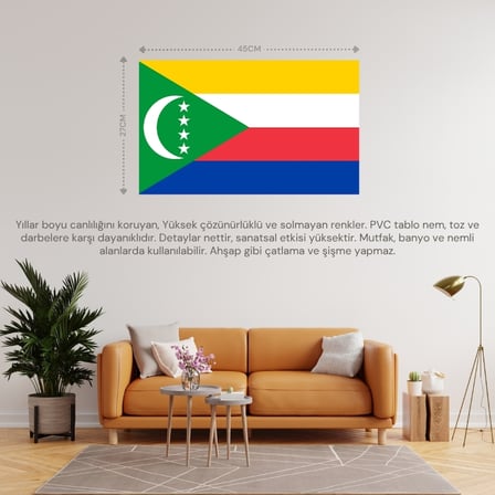 KOMORLAR ÜLKE BAYRAĞI 45x27CM DUVAR TABLOSU ÇERÇEVESİZ PVC TABLO