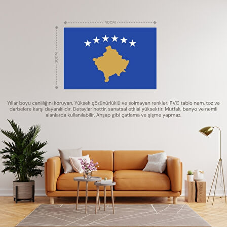 KOSOVA ÜLKE BAYRAĞI 42x30CM DUVAR TABLOSU ÇERÇEVESİZ PVC TABLO