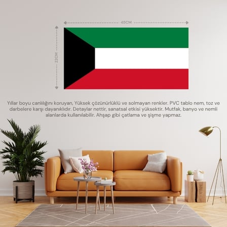 KUVEYT ÜLKE BAYRAĞI 45x22CM DUVAR TABLOSU ÇERÇEVESİZ PVC TABLO