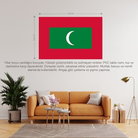 MALDİV ADALARI ÜLKE BAYRAĞI 45x30CM DUVAR TABLOSU ÇERÇEVESİZ PVC TABLO
