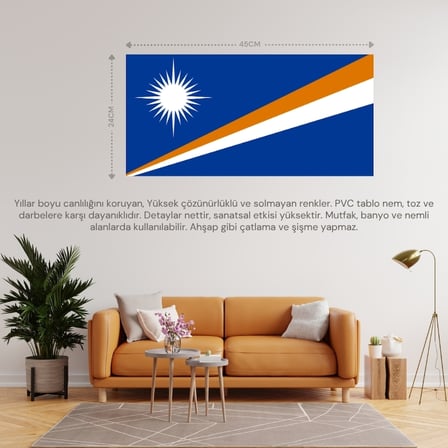 MARŞAL ADALARI ÜLKE BAYRAĞI 45x24CM DUVAR TABLOSU ÇERÇEVESİZ PVC TABLO