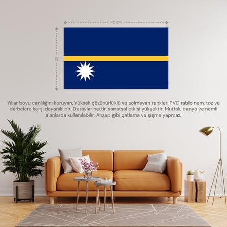 NAURU ÜLKE BAYRAĞI 45x22CM DUVAR TABLOSU ÇERÇEVESİZ PVC TABLO