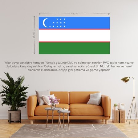 ÖZBEKİSTAN ÜLKE BAYRAĞI 45x22CM DUVAR TABLOSU ÇERÇEVESİZ PVC TABLO