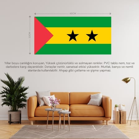 SAO TOME VE PRİNCİPE ÜLKE BAYRAĞI 45x22CM DUVAR TABLOSU ÇERÇEVESİZ PVC TABLO