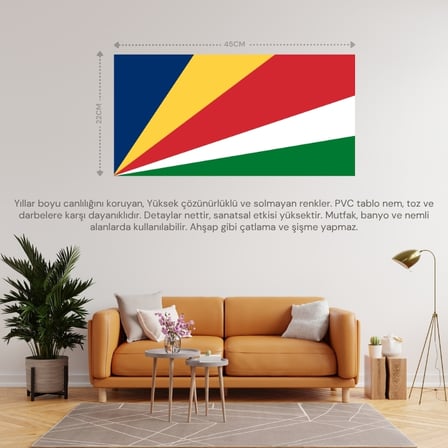 SEYŞELLER ÜLKE BAYRAĞI 45x22CM DUVAR TABLOSU ÇERÇEVESİZ PVC TABLO