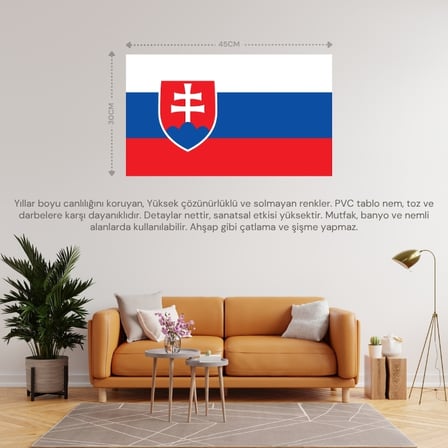 SLOVAKYA ÜLKE BAYRAĞI 45x30CM DUVAR TABLOSU ÇERÇEVESİZ PVC TABLO