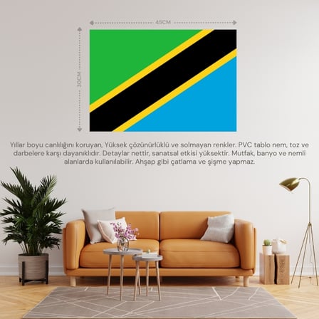TANZANYA ÜLKE BAYRAĞI 45x30CM DUVAR TABLOSU ÇERÇEVESİZ PVC TABLO