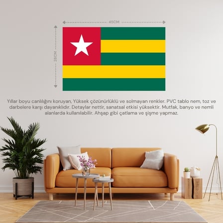 TOGO ÜLKE BAYRAĞI 45x28CM DUVAR TABLOSU ÇERÇEVESİZ PVC TABLO