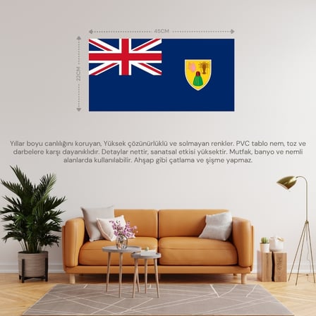 TURKS VE CAİCOS ADALARI ÜLKE BAYRAĞI 45x22CM DUVAR TABLOSU ÇERÇEVESİZ PVC TABLO