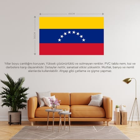 VENEZUELA ÜLKE BAYRAĞI 45x30CM DUVAR TABLOSU ÇERÇEVESİZ PVC TABLO
