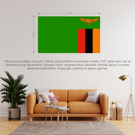 ZAMBİYA ÜLKE BAYRAĞI 45x30CM DUVAR TABLOSU ÇERÇEVESİZ PVC TABLO