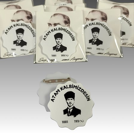 10 KASIM ATATÜRK'Ü ANMA GÜNÜ İĞNELİ AKRİLİK YAKA ROZETİ 12'Lİ