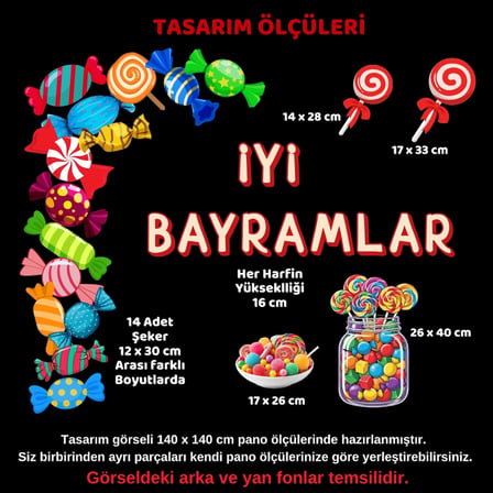 İyi Bayramlar Parçalı Okul Panosu Süsü | Kesilmiş Bristol Karton Figür Seti