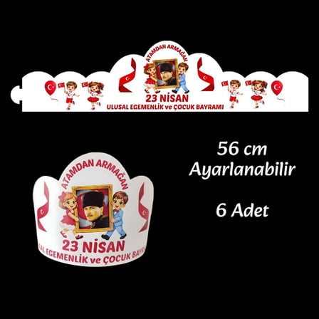 23 Nisan Çocuk Bayramı Tacı 6 Adet | Ayarlanabilir Karton Taç 56 cm