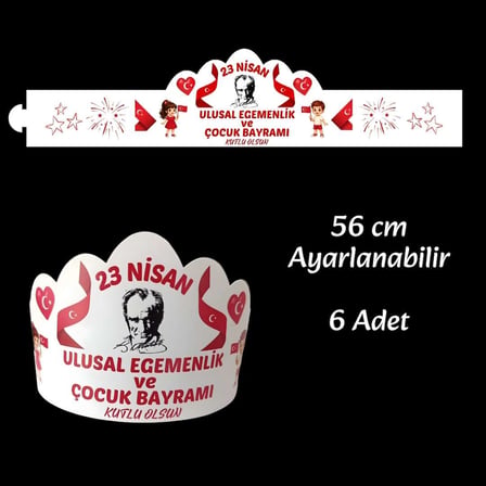23 Nisan Tacı 6’lı Set Model 01 | Renkli Ayarlanabilir Çocuk Tacı