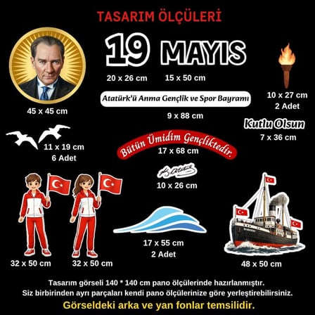 19 Mayıs Atatürk’ü Anma Gençlik ve Spor Bayramı Pano Süsü Figür Seti | Hazır Kesim Okul & Sınıf Dekoru