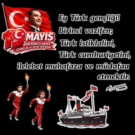 19 Mayıs Atatürk'ü Anma Gençlik ve Spor Bayramı Panosu Figür Seti | Hazır Kesim Sınıf Süsü 01