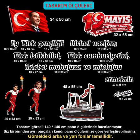 19 Mayıs Atatürk'ü Anma Gençlik ve Spor Bayramı Panosu Figür Seti | Hazır Kesim Sınıf Süsü 01