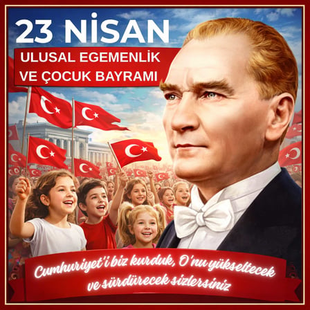 23 Nisan Ulusal Egemenlik ve Çocuk Bayramı Premium Vinil Pano Süsü 160x160 cm | Tek Parça Okul Sınıf Panosu (Model 16)