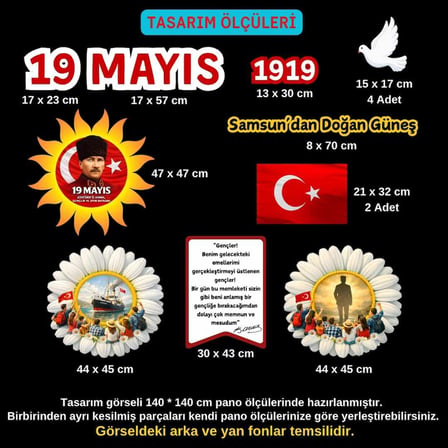 19 Mayıs Atatürk'ü Anma Gençlik ve Spor Bayramı Panosu Figür Seti | Hazır Kesim Sınıf Süsü 02