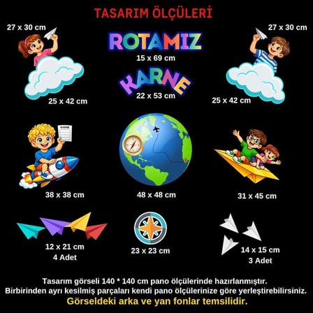 Karne Günü Temalı Rotamız Karne Okul Panosu Figür Seti | Hazır Kesim Sınıf Süsü