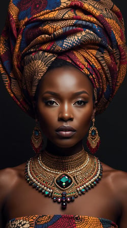 Afro Kraliçe Serisi 04 – Majestic Gele & Afrofütürizm Portresi (Canlı Renkler ve Regal Duruş)