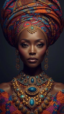 Afro Kraliçe Serisi 11 – Majestic Gele & Afrofütürizm Portresi (Canlı Renkler ve Regal Duruş)