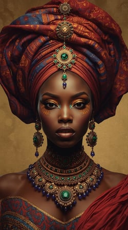 Afro Kraliçe Serisi 12 – Majestic Gele & Afrofütürizm Portresi (Canlı Renkler ve Regal Duruş)