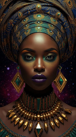 Afro Kraliçe Serisi 14 – Majestic Gele & Afrofütürizm Portresi (Canlı Renkler ve Regal Duruş)