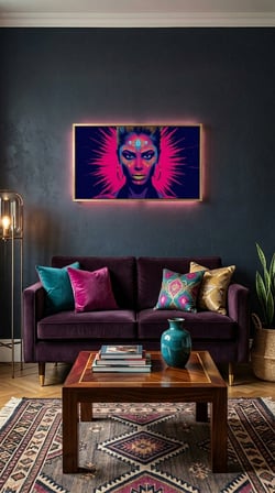Neon Yüzler– Pop Art Kadın Portre Serisi 19 (Canlı Renkler ve Asi Duruş)