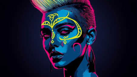 Neon Yüzler– Pop Art Kadın Portre Serisi 23 (Canlı Renkler ve Asi Duruş)