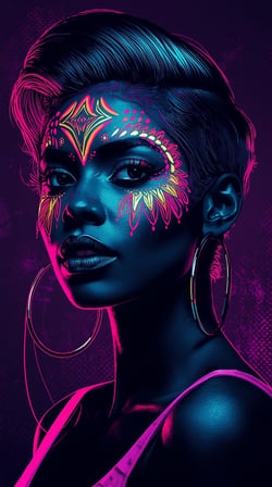 Neon Yüzler– Pop Art Kadın Portre Serisi 25 (Canlı Renkler ve Asi Duruş)