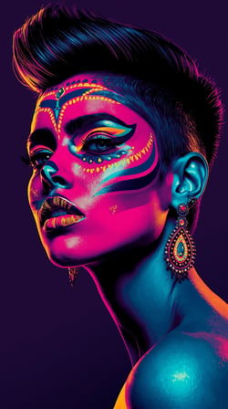 Neon Yüzler– Pop Art Kadın Portre Serisi 26 (Canlı Renkler ve Asi Duruş)