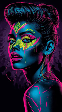 Neon Yüzler– Pop Art Kadın Portre Serisi 28 (Canlı Renkler ve Asi Duruş)