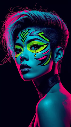 Neon Yüzler– Pop Art Kadın Portre Serisi 30 (Canlı Renkler ve Asi Duruş)