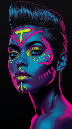 Neon Yüzler– Pop Art Kadın Portre Serisi 33 (Canlı Renkler ve Asi Duruş)