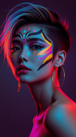 Neon Yüzler– Pop Art Kadın Portre Serisi 34 (Canlı Renkler ve Asi Duruş)