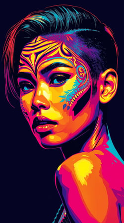Neon Yüzler– Pop Art Kadın Portre Serisi 39 (Canlı Renkler ve Asi Duruş)