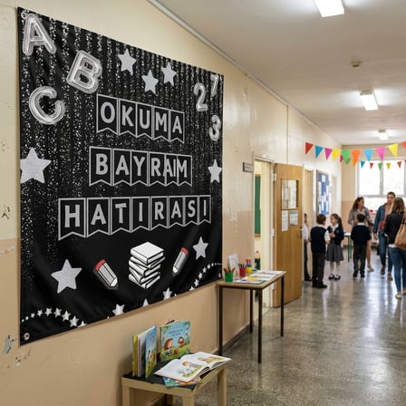 Okuma Bayramı Hatıra Fotoğrafı Panosu PVC Vinil Pano Süsü 160x160 cm | Tek Parça 01