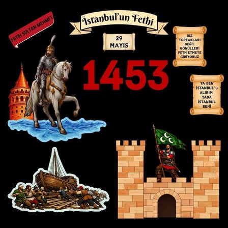 İstanbul'un Fethi Temalı Okul Panosu Figür Seti | Hazır Kesim Sınıf Süsü