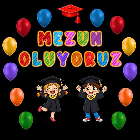 Mezuniyet Temalı Renkli Okul Panosu Figür Seti | Hazır Kesim Sınıf Süsü